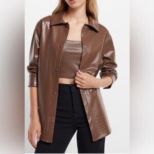 Express NWT Croc-Embossed Faux Leather Shacket – Size M